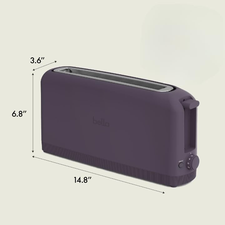 bella 2 Slice Slim Toaster, Fits-anywhere™ Kitchenware, 6 Setting Shade Control with Reheat & Cancel Buttons, Fits sourdough, 10” Long Slot, Anti Jam & Auto Shutoff, 900 Watt, Blossom