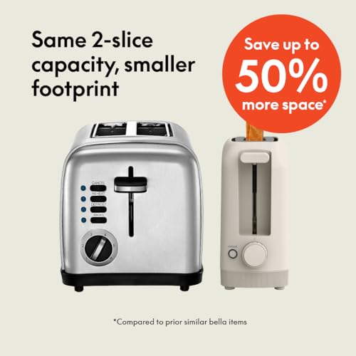 bella 2 Slice Slim Toaster, Fits-anywhere™ Kitchenware, 6 Setting Shade Control with Reheat & Cancel Buttons, Fits sourdough, 10” Long Slot, Anti Jam & Auto Shutoff, 900 Watt, Blossom