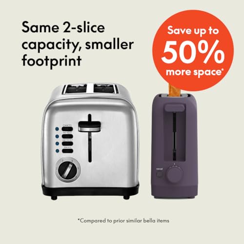 bella 2 Slice Slim Toaster, Fits-anywhere™ Kitchenware, 6 Setting Shade Control with Reheat & Cancel Buttons, Fits sourdough, 10” Long Slot, Anti Jam & Auto Shutoff, 900 Watt, Blossom