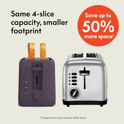 bella 2 Slice Slim Toaster, Fits-anywhere™ Kitchenware, 6 Setting Shade Control with Reheat & Cancel Buttons, Fits sourdough, 10” Long Slot, Anti Jam & Auto Shutoff, 900 Watt, Blossom