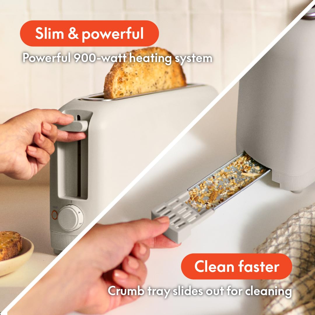 bella 2 Slice Slim Toaster, Fits-anywhere™ Kitchenware, 6 Setting Shade Control with Reheat & Cancel Buttons, Fits sourdough, 10” Long Slot, Anti Jam & Auto Shutoff, 900 Watt, Blossom