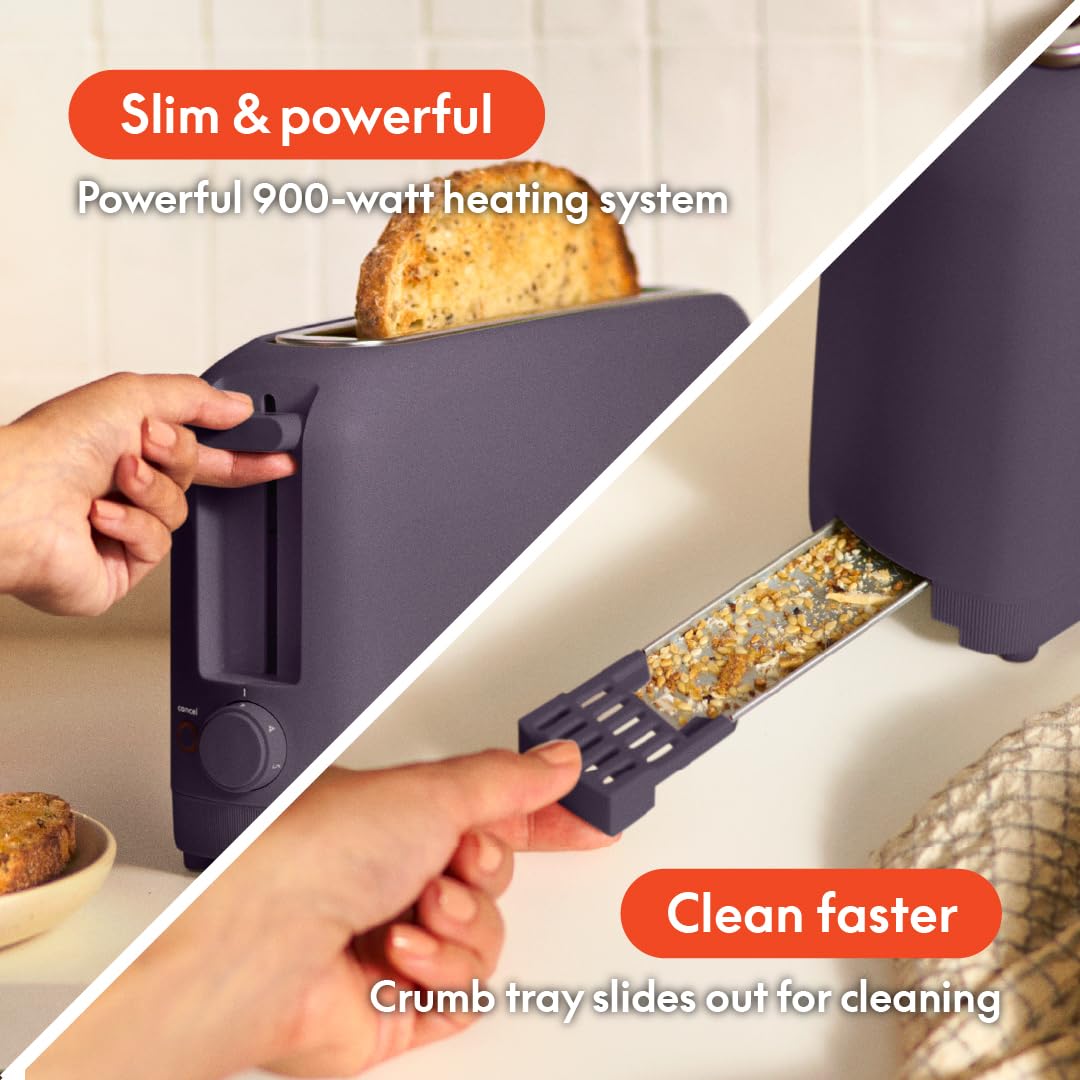 bella 2 Slice Slim Toaster, Fits-anywhere™ Kitchenware, 6 Setting Shade Control with Reheat & Cancel Buttons, Fits sourdough, 10” Long Slot, Anti Jam & Auto Shutoff, 900 Watt, Blossom