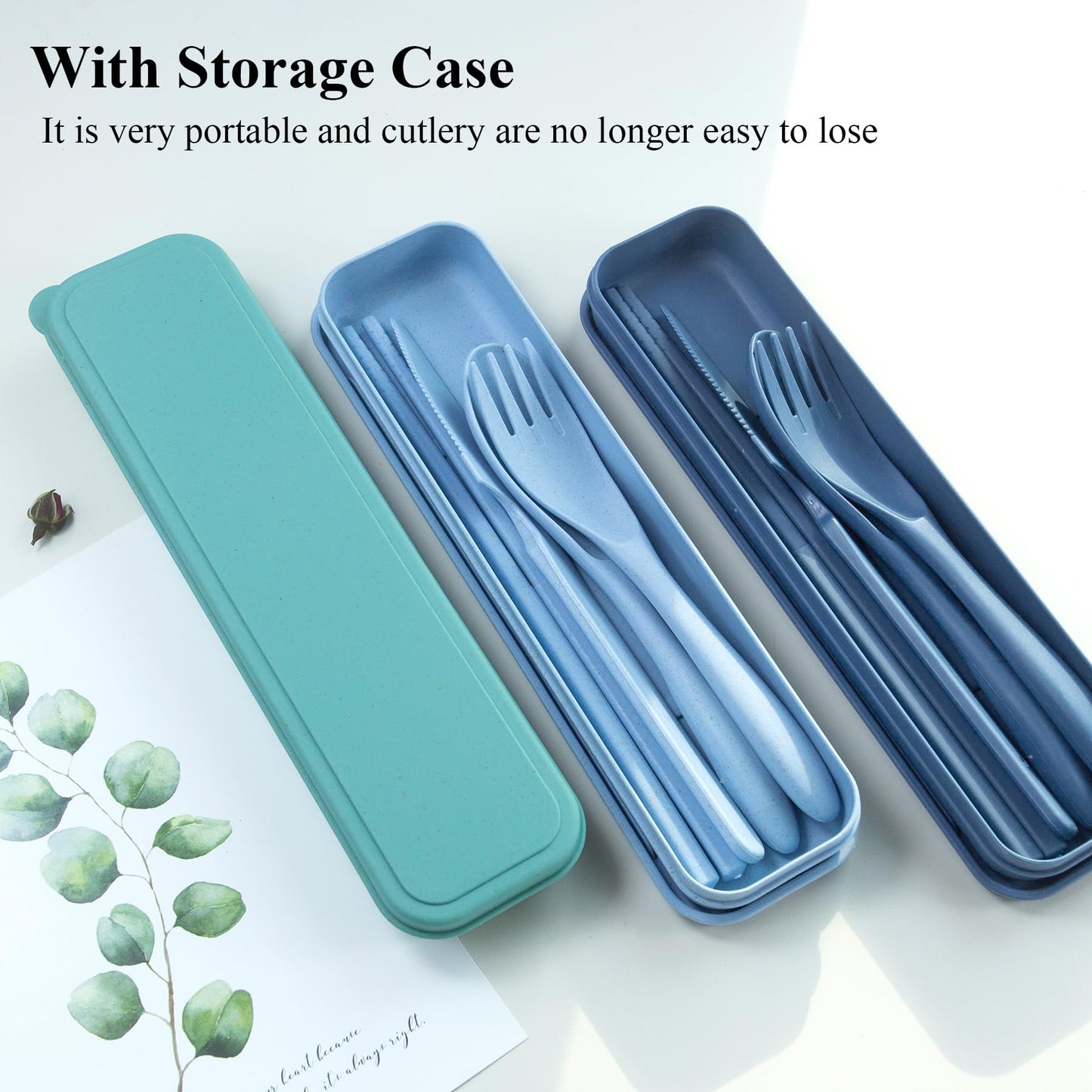 4 Sets Travel Utensils with Case, Cutlery Set Chopsticks Fork Spoon Knife with Case, Reusable Plastic Utensils Sets for Lunch Box Accessories,Portable Lunch Box Utensils Set for Daily Use