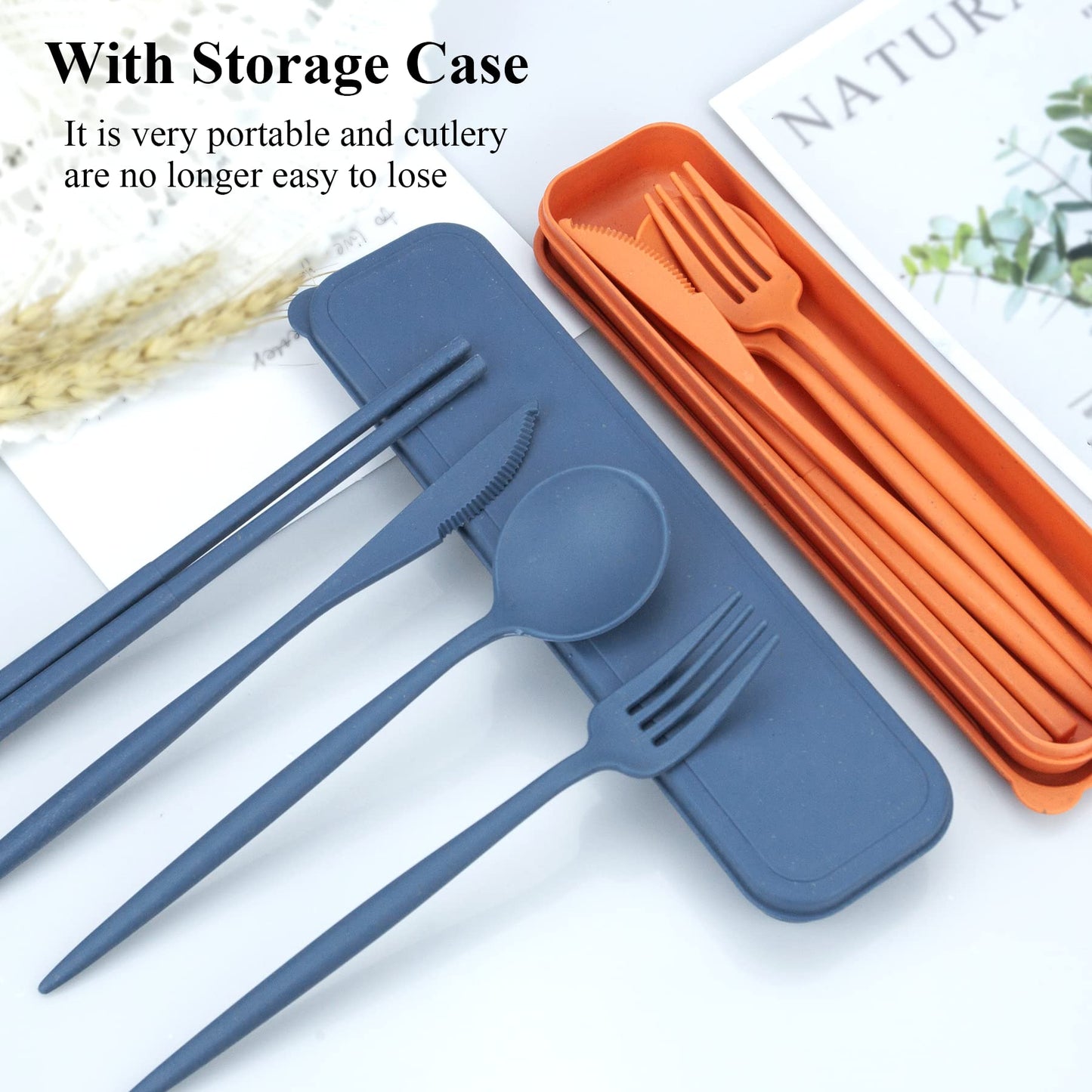 4 Sets Travel Utensils with Case, Cutlery Set Chopsticks Fork Spoon Knife with Case, Reusable Plastic Utensils Sets for Lunch Box Accessories,Portable Lunch Box Utensils Set for Daily Use