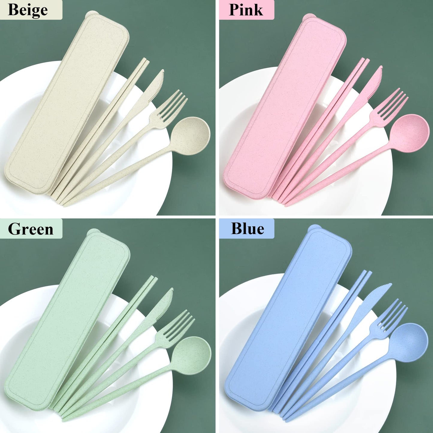 4 Sets Travel Utensils with Case, Cutlery Set Chopsticks Fork Spoon Knife with Case, Reusable Plastic Utensils Sets for Lunch Box Accessories,Portable Lunch Box Utensils Set for Daily Use