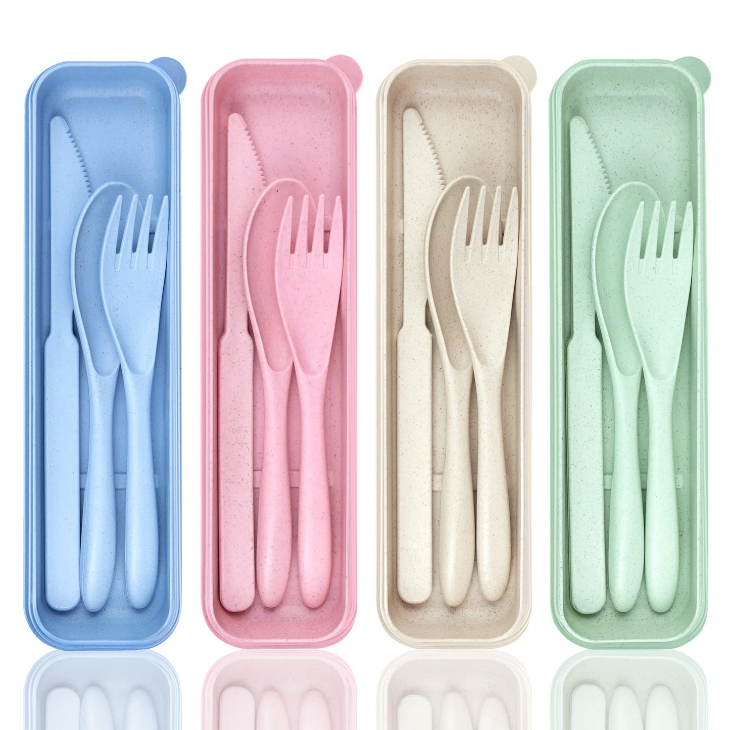 4 Sets Travel Utensils with Case, Cutlery Set Chopsticks Fork Spoon Knife with Case, Reusable Plastic Utensils Sets for Lunch Box Accessories,Portable Lunch Box Utensils Set for Daily Use