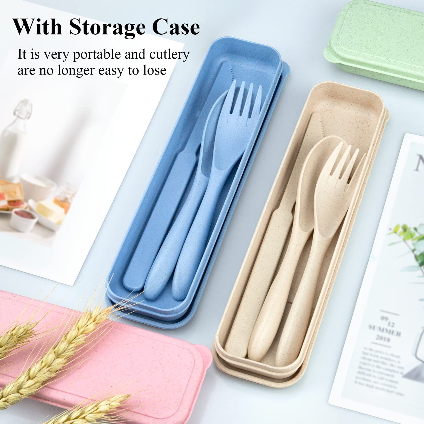 4 Sets Travel Utensils with Case, Cutlery Set Chopsticks Fork Spoon Knife with Case, Reusable Plastic Utensils Sets for Lunch Box Accessories,Portable Lunch Box Utensils Set for Daily Use
