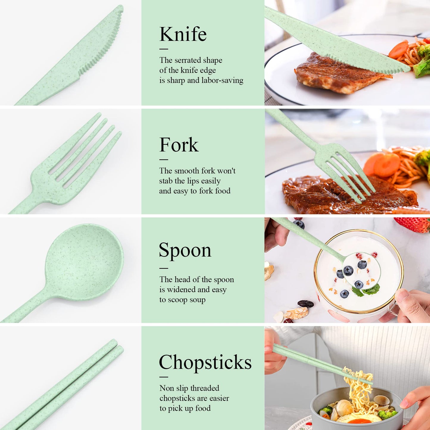 4 Sets Travel Utensils with Case, Cutlery Set Chopsticks Fork Spoon Knife with Case, Reusable Plastic Utensils Sets for Lunch Box Accessories,Portable Lunch Box Utensils Set for Daily Use