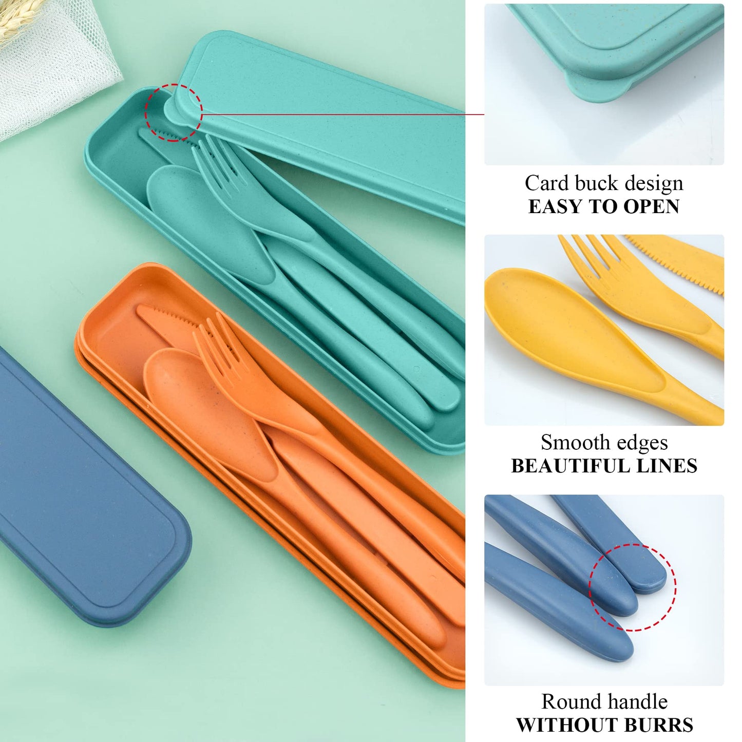 4 Sets Travel Utensils with Case, Cutlery Set Chopsticks Fork Spoon Knife with Case, Reusable Plastic Utensils Sets for Lunch Box Accessories,Portable Lunch Box Utensils Set for Daily Use