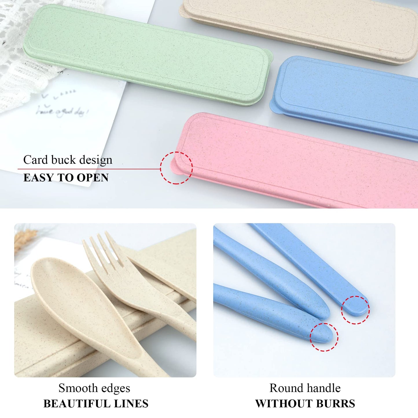 4 Sets Travel Utensils with Case, Cutlery Set Chopsticks Fork Spoon Knife with Case, Reusable Plastic Utensils Sets for Lunch Box Accessories,Portable Lunch Box Utensils Set for Daily Use