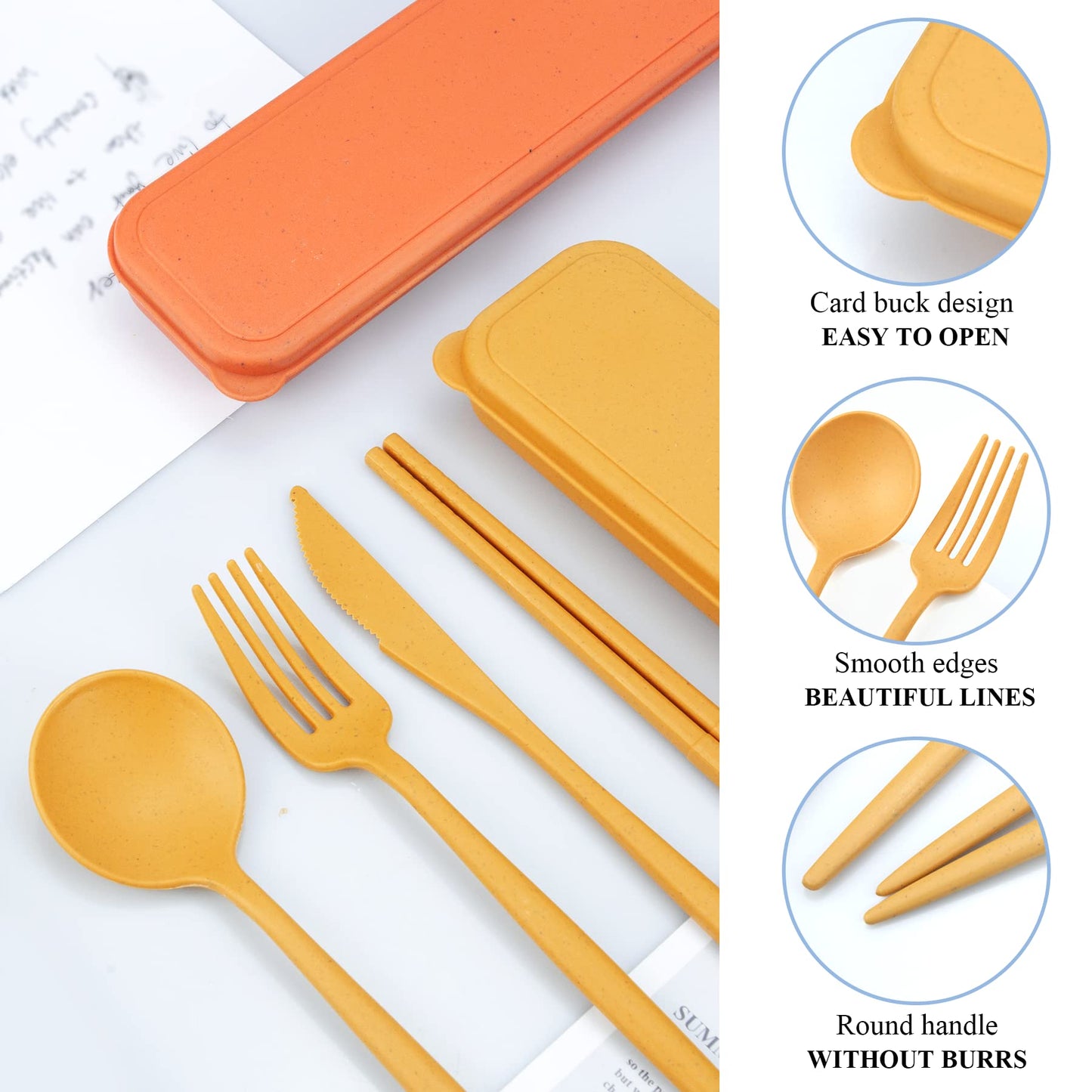 4 Sets Travel Utensils with Case, Cutlery Set Chopsticks Fork Spoon Knife with Case, Reusable Plastic Utensils Sets for Lunch Box Accessories,Portable Lunch Box Utensils Set for Daily Use
