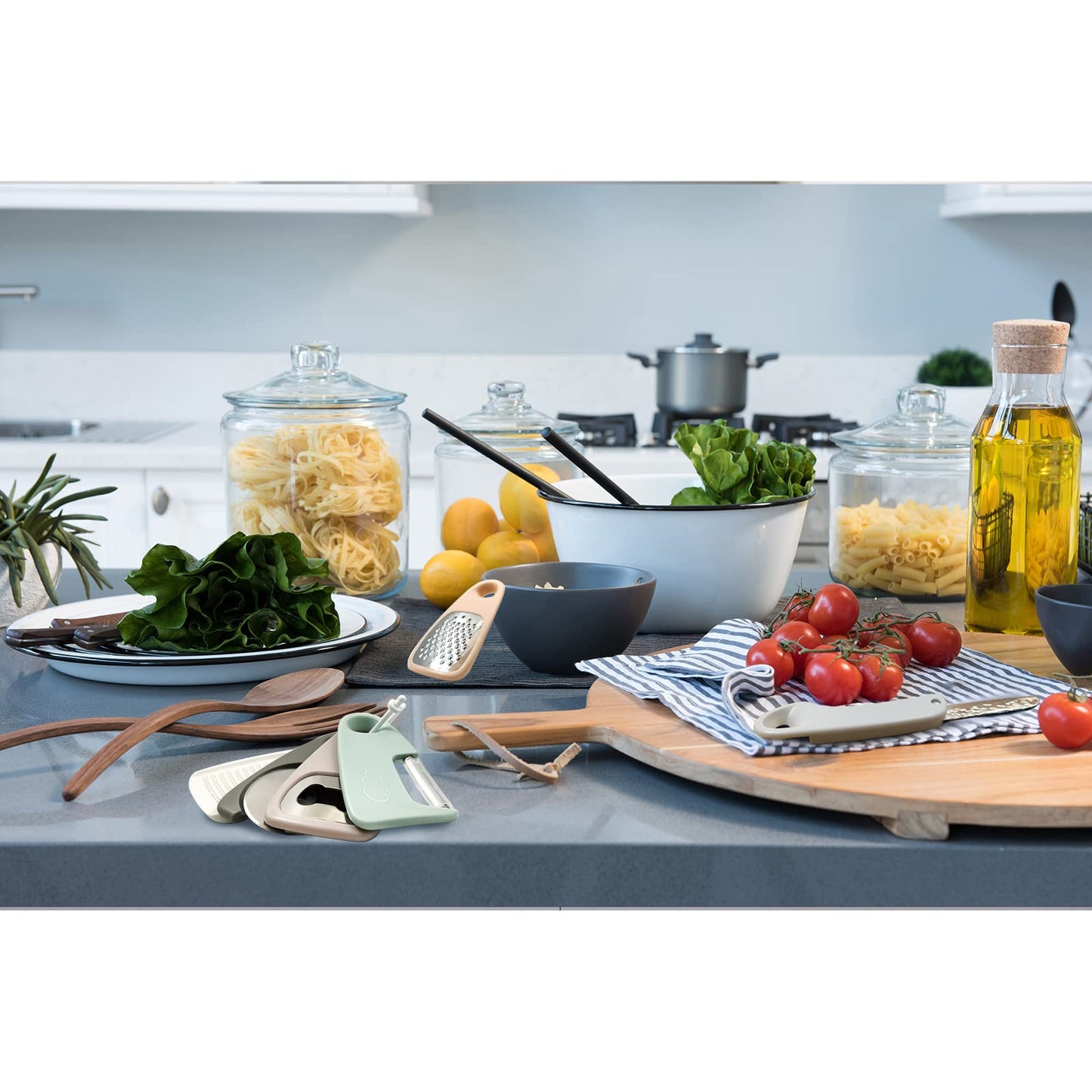Kitchen Gadgets Set 5 Pieces, Stackable Cooking Tools Space Saving for Small Kitchen, Accessories for RV Camper Inside Dishwasher Safe (Blue)