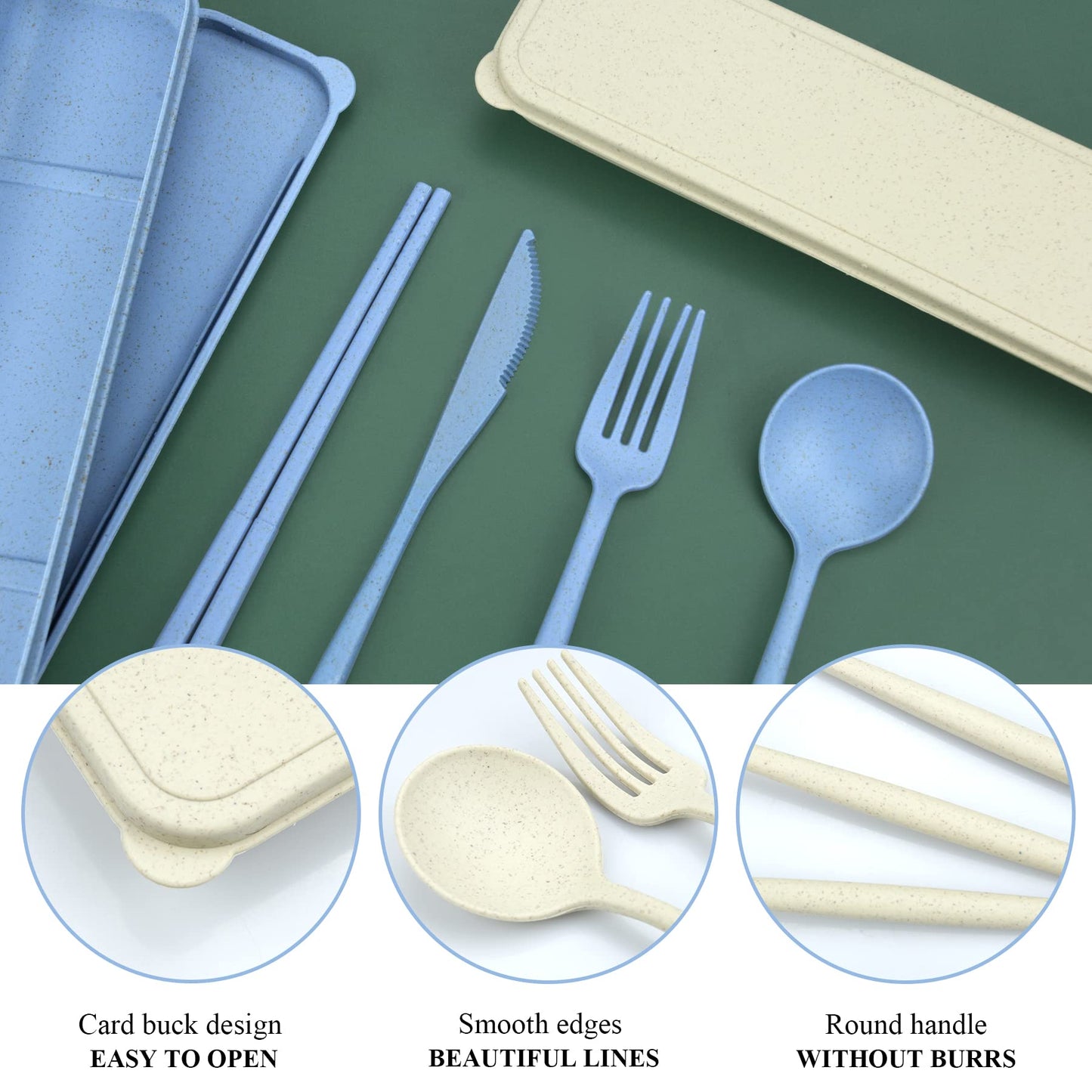 4 Sets Travel Utensils with Case, Cutlery Set Chopsticks Fork Spoon Knife with Case, Reusable Plastic Utensils Sets for Lunch Box Accessories,Portable Lunch Box Utensils Set for Daily Use