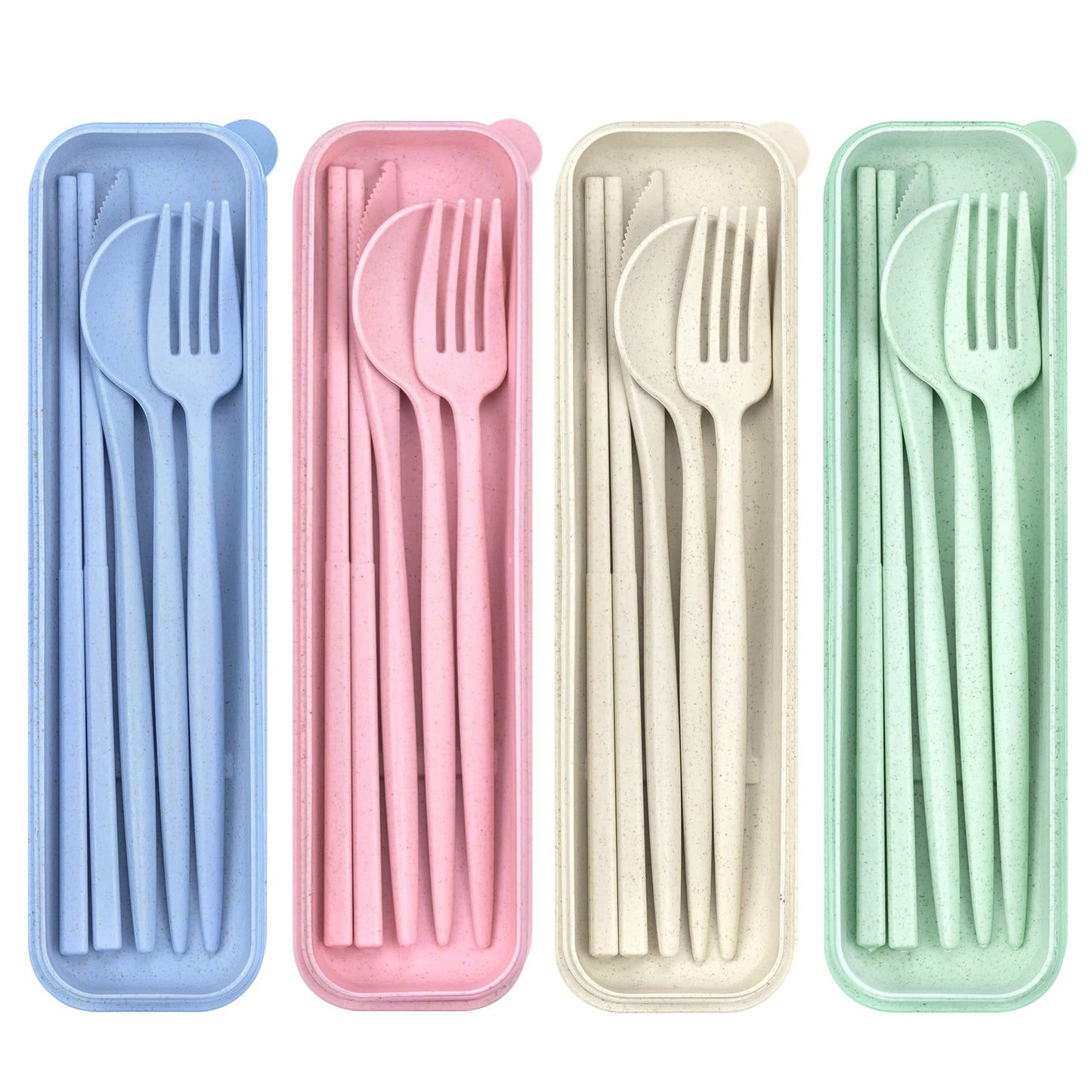 4 Sets Travel Utensils with Case, Cutlery Set Chopsticks Fork Spoon Knife with Case, Reusable Plastic Utensils Sets for Lunch Box Accessories,Portable Lunch Box Utensils Set for Daily Use