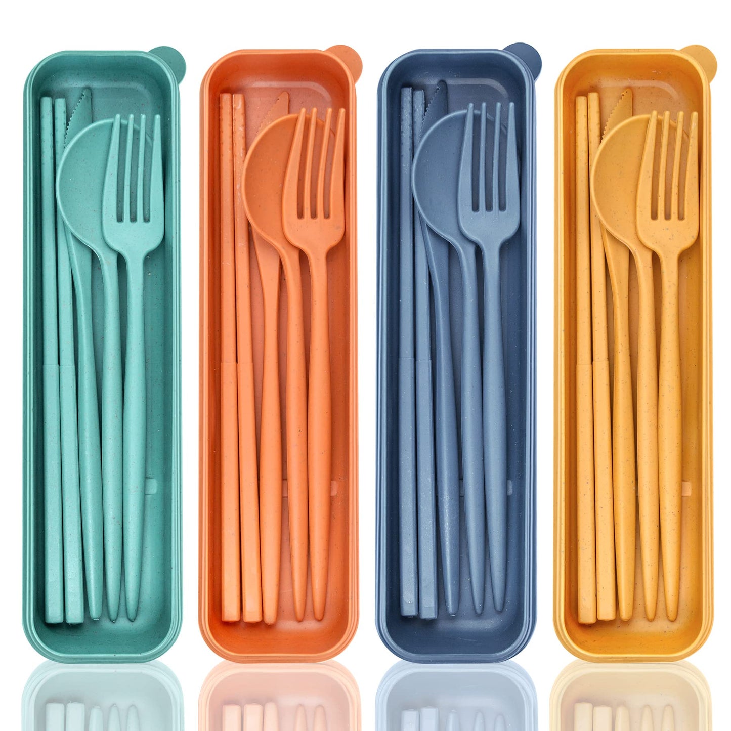 4 Sets Travel Utensils with Case, Cutlery Set Chopsticks Fork Spoon Knife with Case, Reusable Plastic Utensils Sets for Lunch Box Accessories,Portable Lunch Box Utensils Set for Daily Use