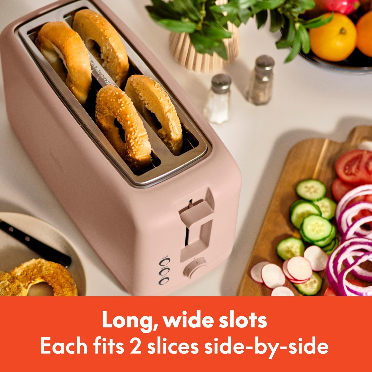 bella 2 Slice Slim Toaster, Fits-anywhere™ Kitchenware, 6 Setting Shade Control with Reheat & Cancel Buttons, Fits sourdough, 10” Long Slot, Anti Jam & Auto Shutoff, 900 Watt, Blossom