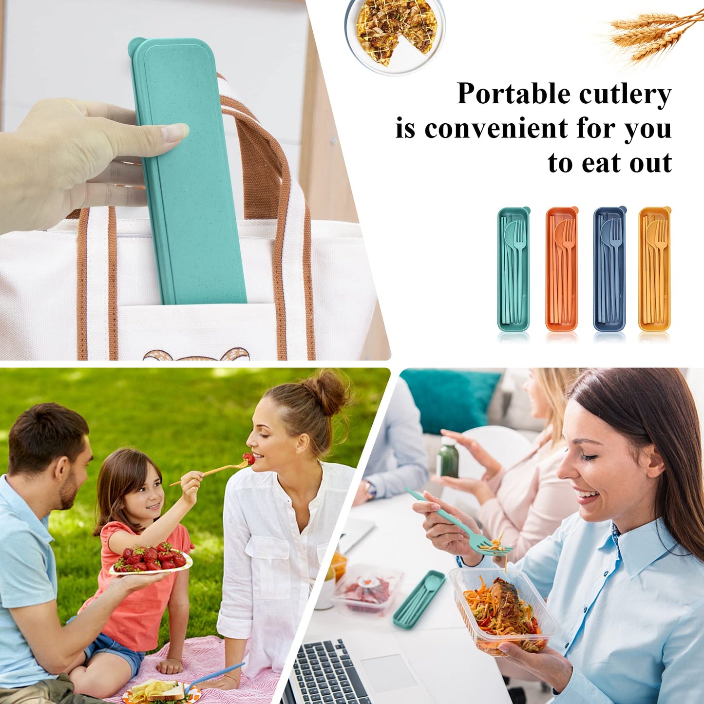 4 Sets Travel Utensils with Case, Cutlery Set Chopsticks Fork Spoon Knife with Case, Reusable Plastic Utensils Sets for Lunch Box Accessories,Portable Lunch Box Utensils Set for Daily Use