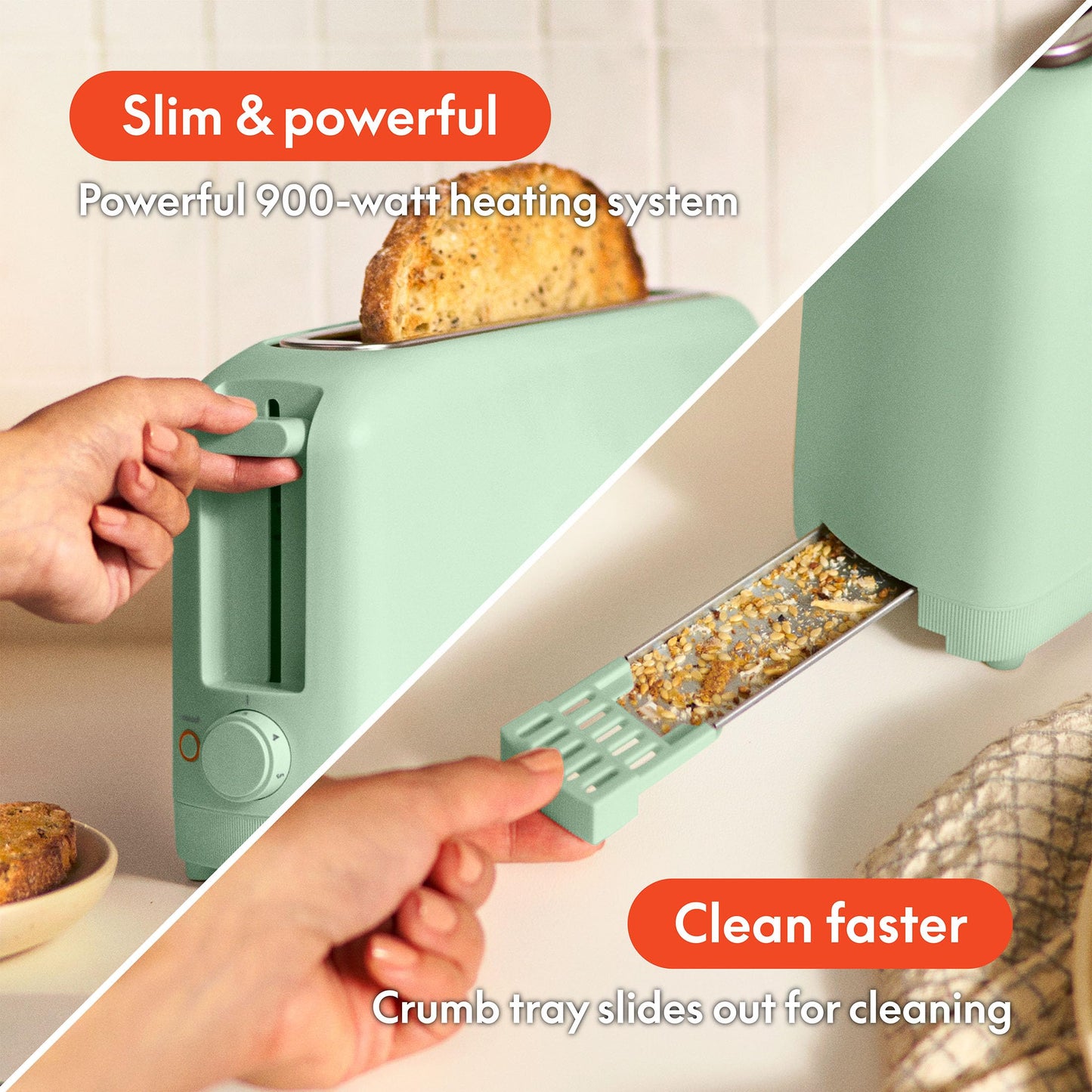 bella 2 Slice Slim Toaster, Fits-anywhere™ Kitchenware, 6 Setting Shade Control with Reheat & Cancel Buttons, Fits sourdough, 10” Long Slot, Anti Jam & Auto Shutoff, 900 Watt, Blossom