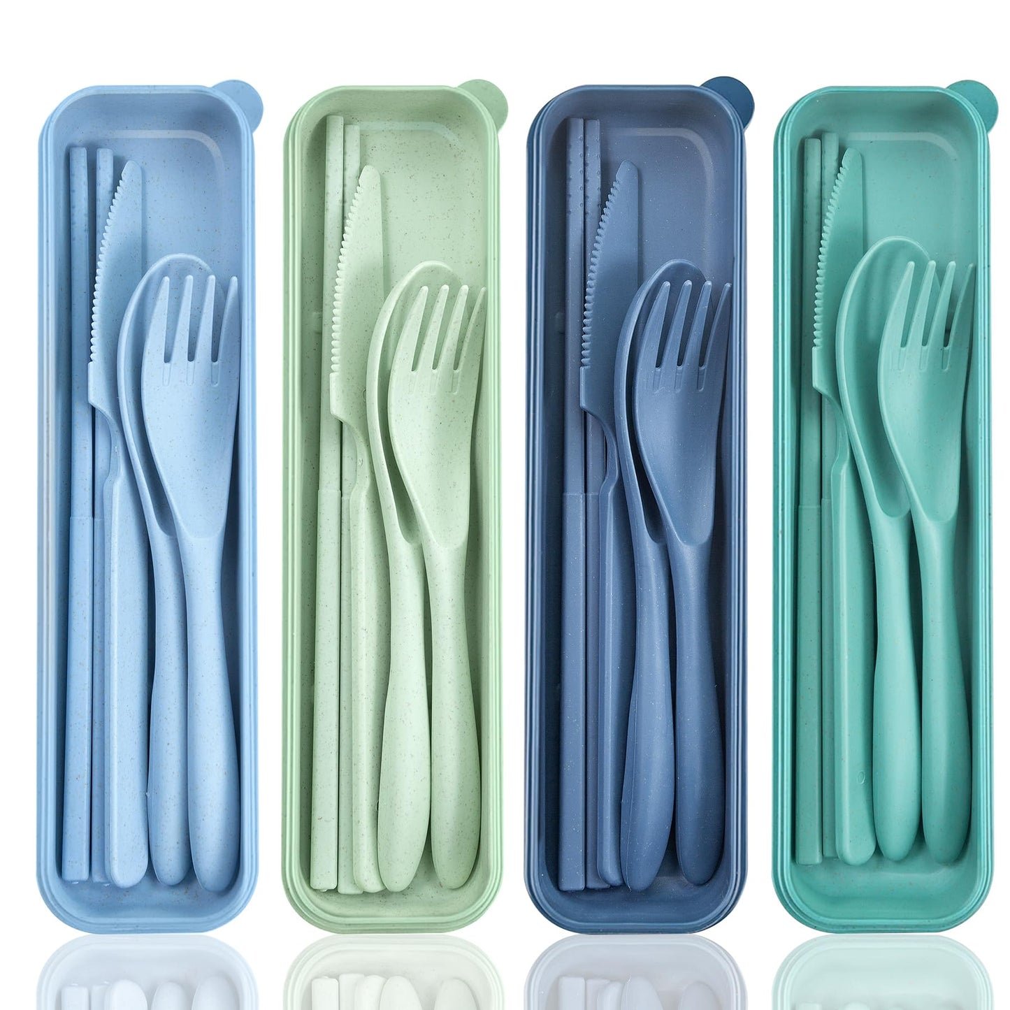4 Sets Travel Utensils with Case, Cutlery Set Chopsticks Fork Spoon Knife with Case, Reusable Plastic Utensils Sets for Lunch Box Accessories,Portable Lunch Box Utensils Set for Daily Use