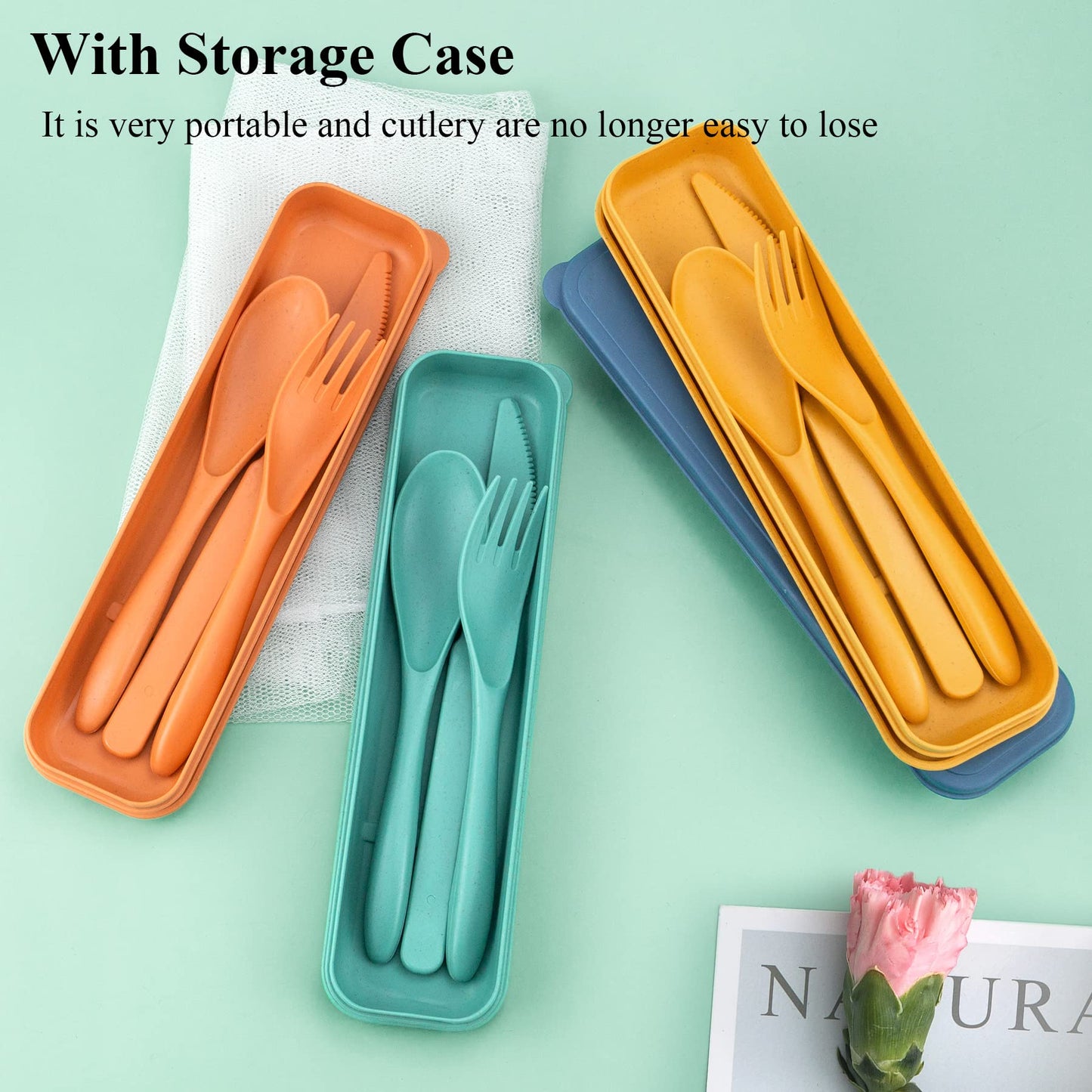 4 Sets Travel Utensils with Case, Cutlery Set Chopsticks Fork Spoon Knife with Case, Reusable Plastic Utensils Sets for Lunch Box Accessories,Portable Lunch Box Utensils Set for Daily Use