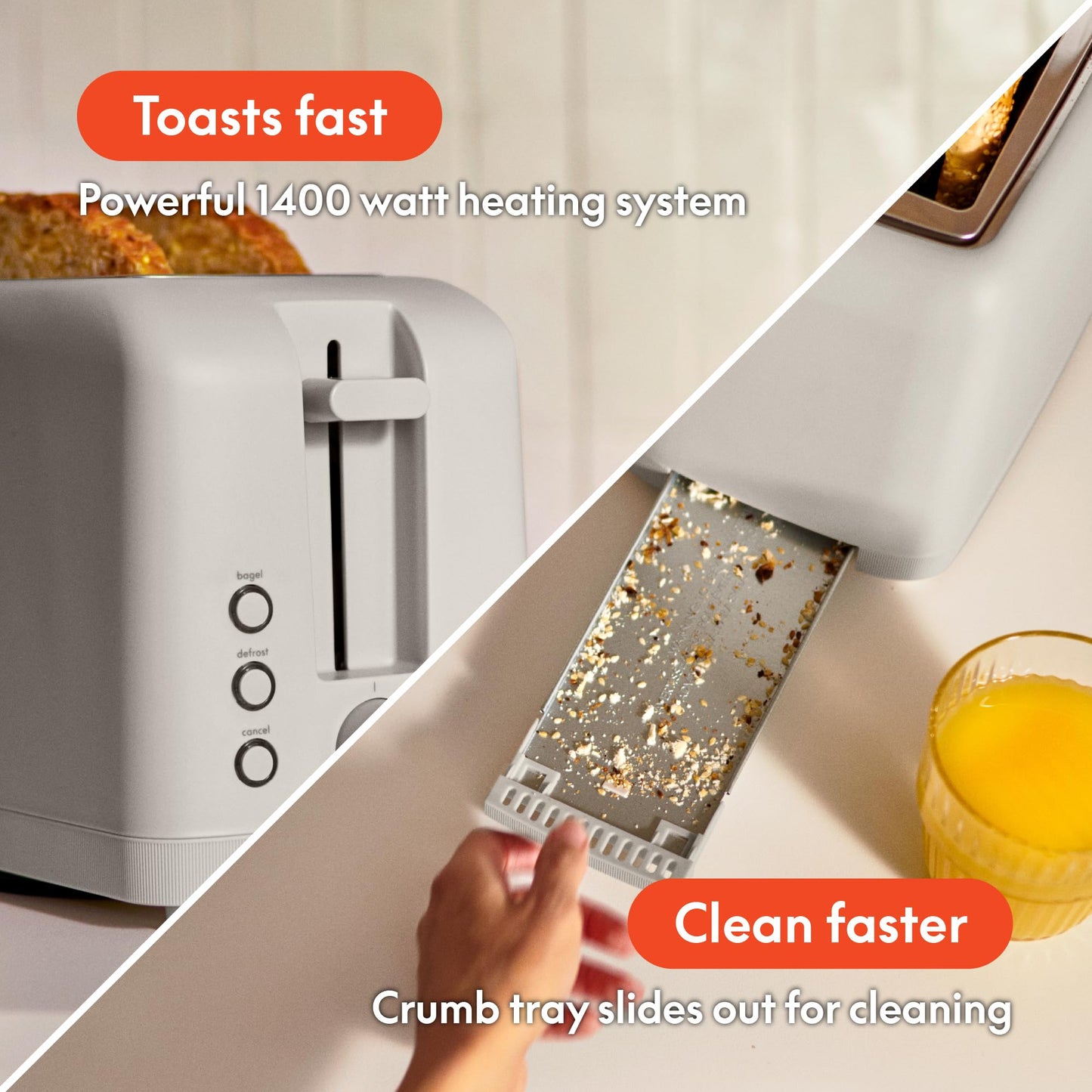 bella 2 Slice Slim Toaster, Fits-anywhere™ Kitchenware, 6 Setting Shade Control with Reheat & Cancel Buttons, Fits sourdough, 10” Long Slot, Anti Jam & Auto Shutoff, 900 Watt, Blossom