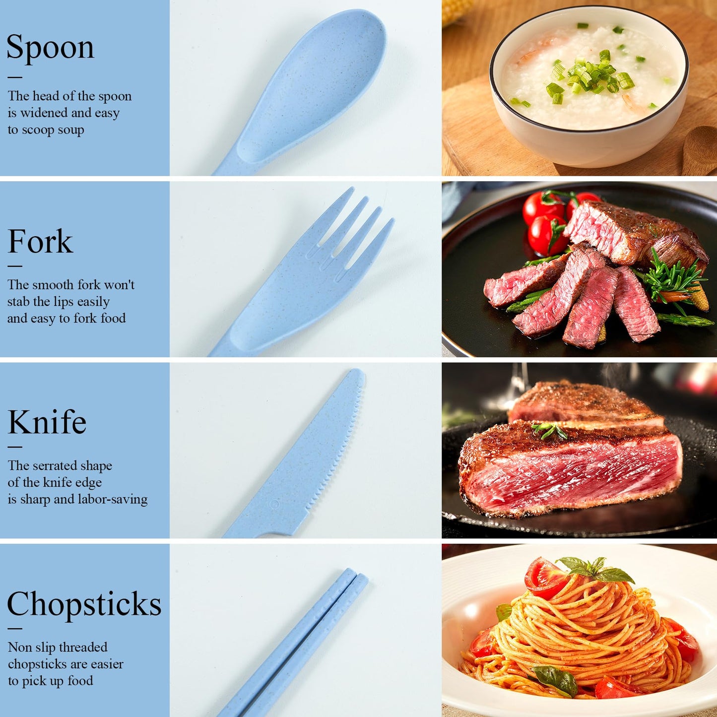 4 Sets Travel Utensils with Case, Cutlery Set Chopsticks Fork Spoon Knife with Case, Reusable Plastic Utensils Sets for Lunch Box Accessories,Portable Lunch Box Utensils Set for Daily Use