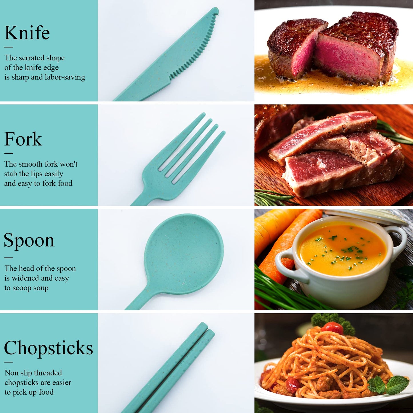 4 Sets Travel Utensils with Case, Cutlery Set Chopsticks Fork Spoon Knife with Case, Reusable Plastic Utensils Sets for Lunch Box Accessories,Portable Lunch Box Utensils Set for Daily Use