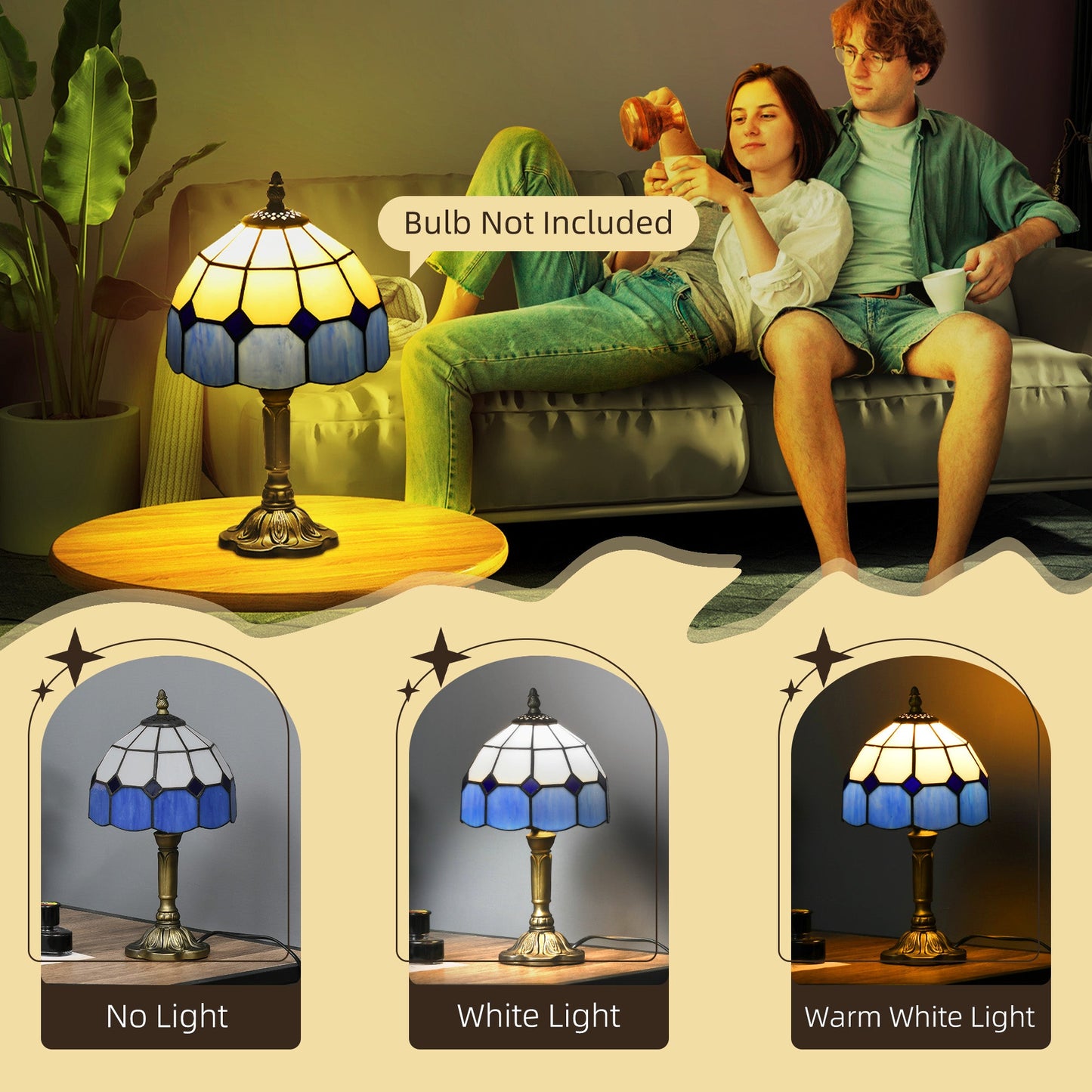 Handmade Stained Glass Table Lamp, Antique Bedside Lamp for Bedroom, Living room, Home, Nightstand, Decorative Night Light, Blue-4