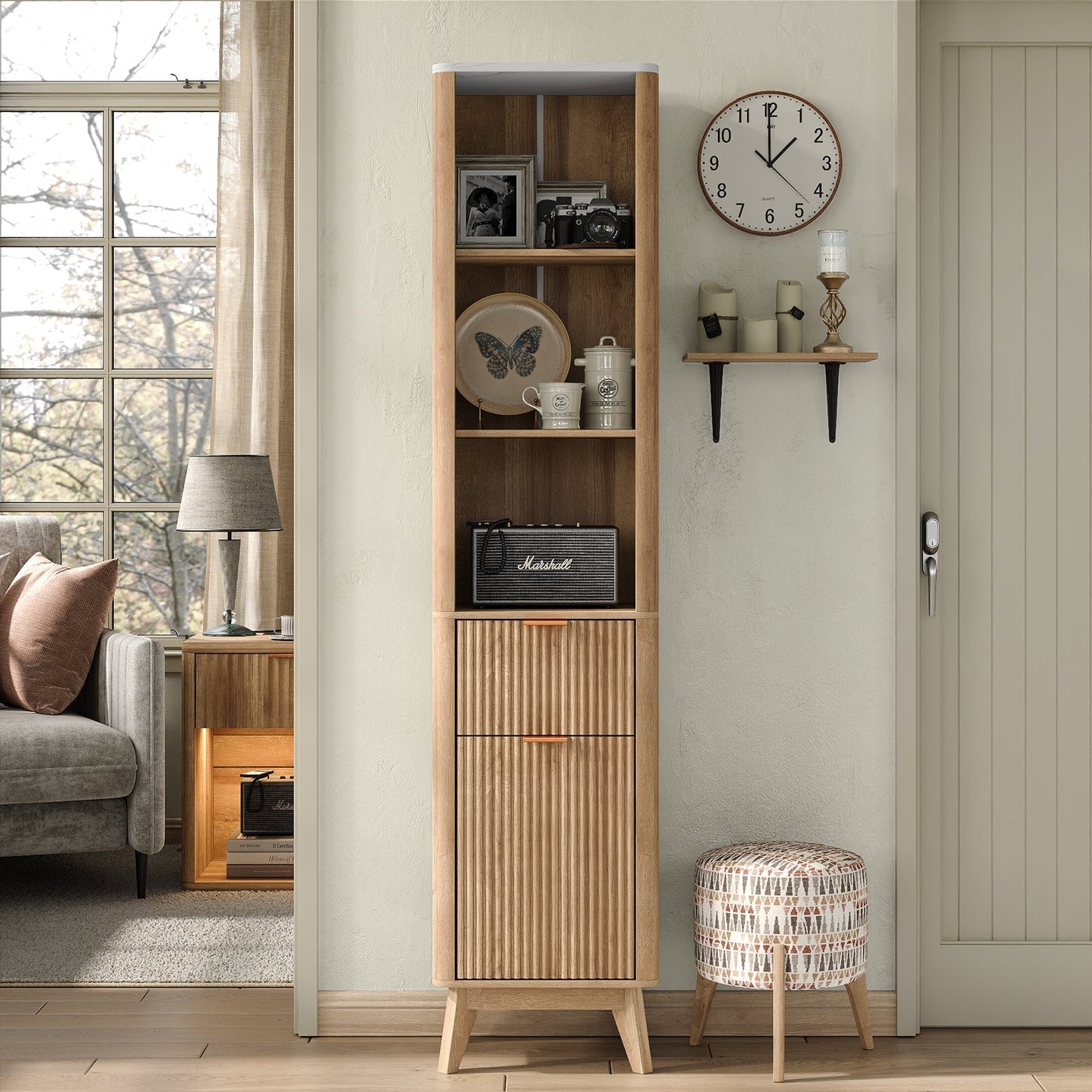 Yanosaku SC007 Tall Fluted Cabinet with Shelves, Narrow Storage Cabinet-0