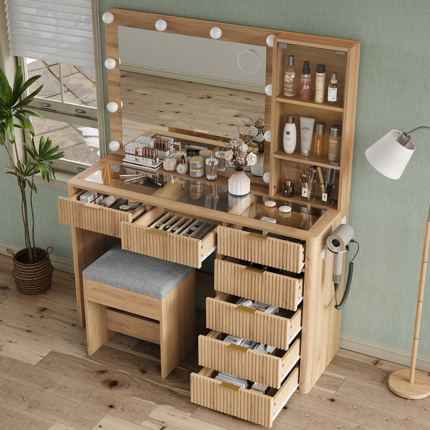 Yanosaku VD013 Bedroom Makeup Vanity desk with LED Mirror, 7 Drawers-2