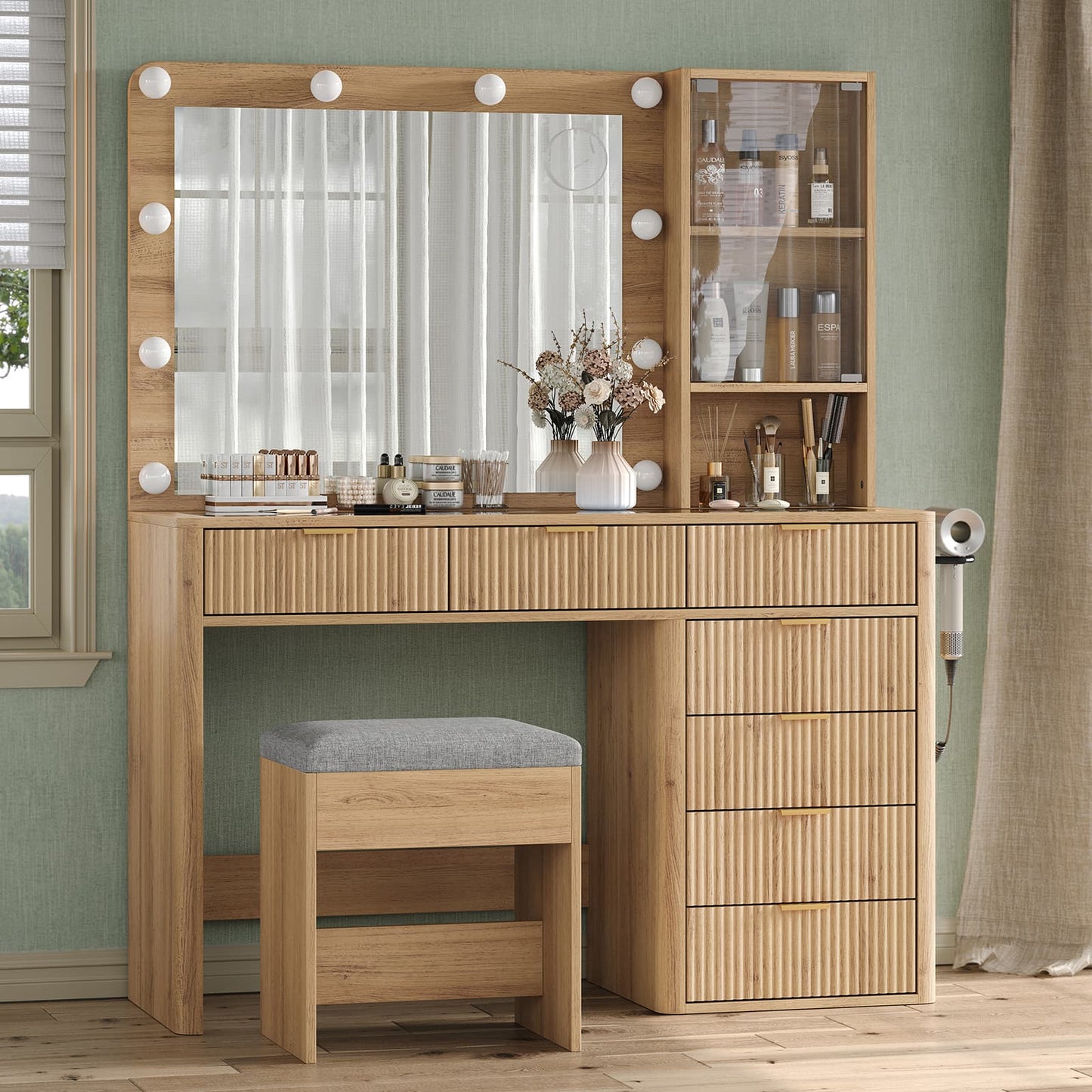 Yanosaku VD013 Bedroom Makeup Vanity desk with LED Mirror, 7 Drawers-3