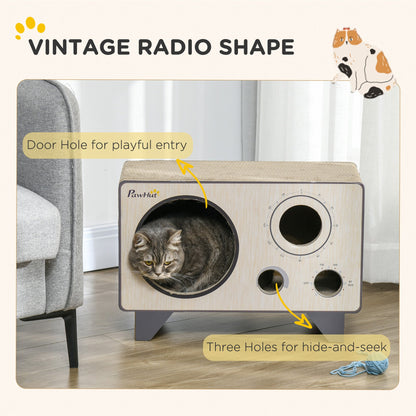 2 in 1 Cat Scratcher, Radio Shape Cat House with Catnip, 57 x 24.5 x 39cm, Natural Wood Finish-4