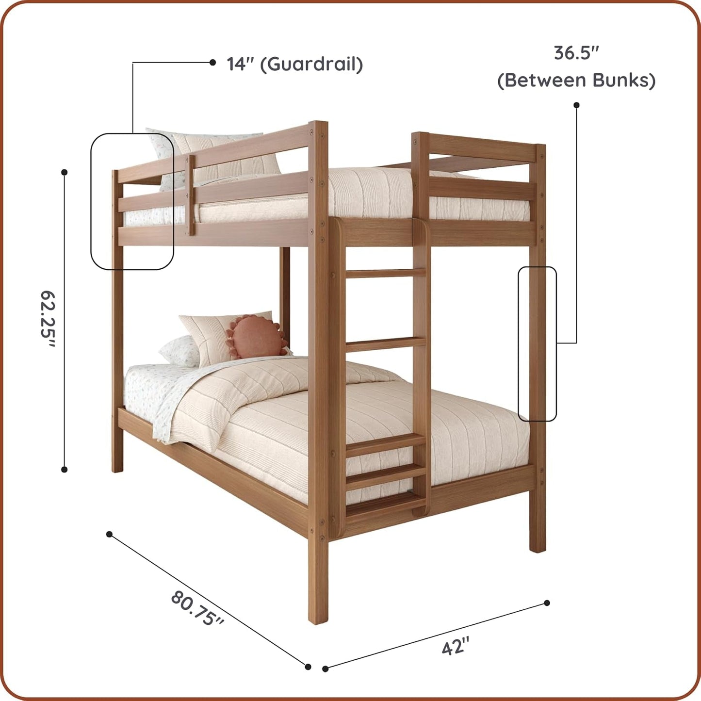 EngineeredWood TwinOverTwin Bunk With Ladder Oak Finish-1