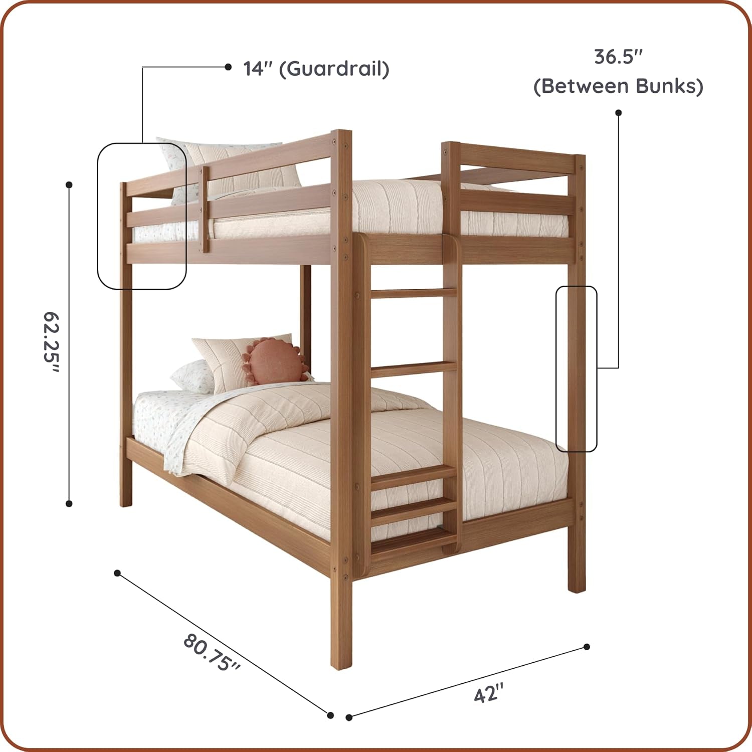 EngineeredWood TwinOverTwin Bunk With Ladder Oak Finish-1