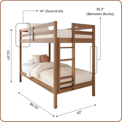 EngineeredWood TwinOverTwin Bunk With Ladder Oak Finish-1