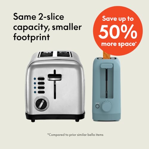 bella 2 Slice Slim Toaster, Fits-anywhere™ Kitchenware, 6 Setting Shade Control with Reheat & Cancel Buttons, Fits sourdough, 10” Long Slot, Anti Jam & Auto Shutoff, 900 Watt, Blossom