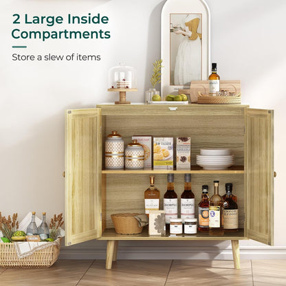 Buffet Cabinet with Storage, Storage Cabinet with PE Rattan Decor Doors, Accent Cabinet with Solid Wood Feet, Sideboard Cabinet for Hallway, Entry, Living Room, Natural-4