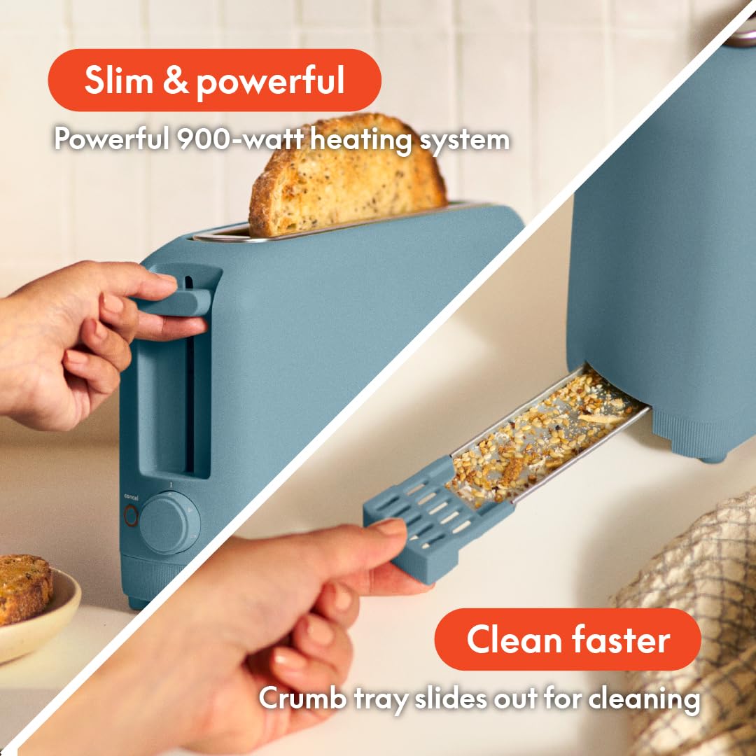 bella 2 Slice Slim Toaster, Fits-anywhere™ Kitchenware, 6 Setting Shade Control with Reheat & Cancel Buttons, Fits sourdough, 10” Long Slot, Anti Jam & Auto Shutoff, 900 Watt, Blossom