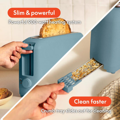 bella 2 Slice Slim Toaster, Fits-anywhere™ Kitchenware, 6 Setting Shade Control with Reheat & Cancel Buttons, Fits sourdough, 10” Long Slot, Anti Jam & Auto Shutoff, 900 Watt, Blossom