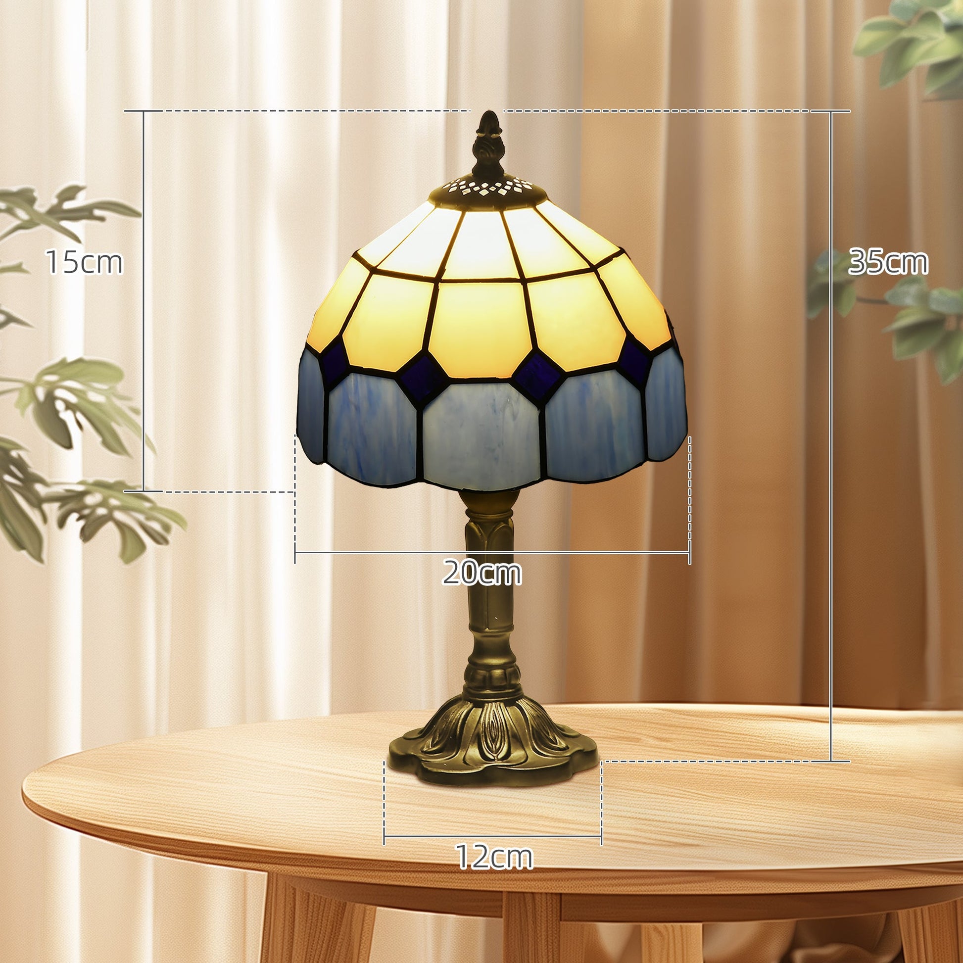 Handmade Stained Glass Table Lamp, Antique Bedside Lamp for Bedroom, Living room, Home, Nightstand, Decorative Night Light, Blue-2