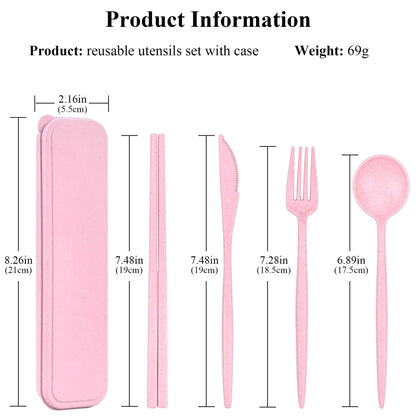 4 Sets Travel Utensils with Case, Cutlery Set Chopsticks Fork Spoon Knife with Case, Reusable Plastic Utensils Sets for Lunch Box Accessories,Portable Lunch Box Utensils Set for Daily Use