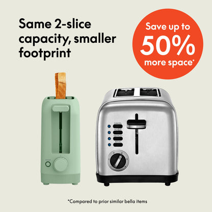 bella 2 Slice Slim Toaster, Fits-anywhere™ Kitchenware, 6 Setting Shade Control with Reheat & Cancel Buttons, Fits sourdough, 10” Long Slot, Anti Jam & Auto Shutoff, 900 Watt, Blossom