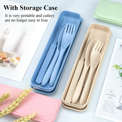 4 Sets Travel Utensils with Case, Cutlery Set Chopsticks Fork Spoon Knife with Case, Reusable Plastic Utensils Sets for Lunch Box Accessories,Portable Lunch Box Utensils Set for Daily Use