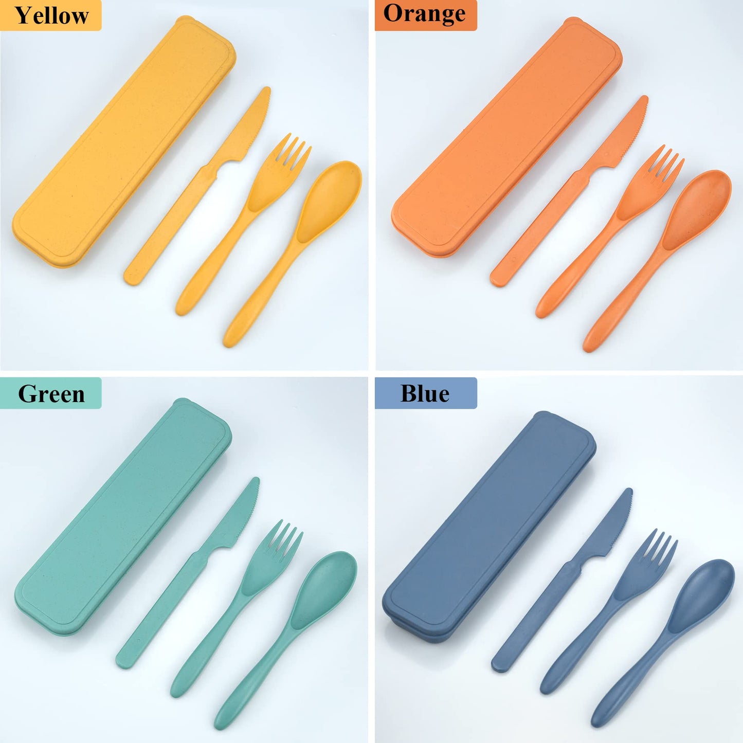 4 Sets Travel Utensils with Case, Cutlery Set Chopsticks Fork Spoon Knife with Case, Reusable Plastic Utensils Sets for Lunch Box Accessories,Portable Lunch Box Utensils Set for Daily Use