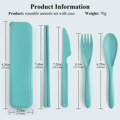 4 Sets Travel Utensils with Case, Cutlery Set Chopsticks Fork Spoon Knife with Case, Reusable Plastic Utensils Sets for Lunch Box Accessories,Portable Lunch Box Utensils Set for Daily Use