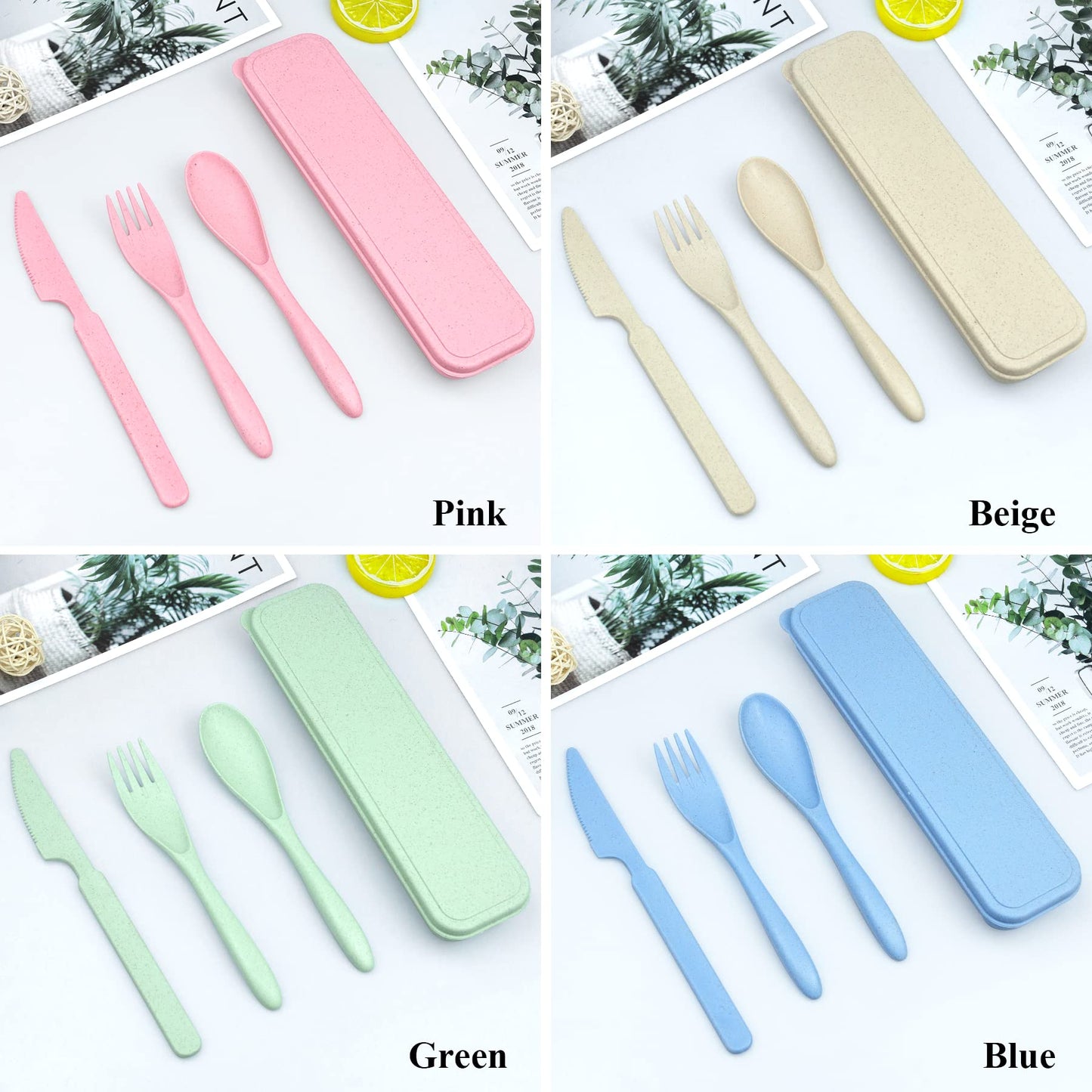 4 Sets Travel Utensils with Case, Cutlery Set Chopsticks Fork Spoon Knife with Case, Reusable Plastic Utensils Sets for Lunch Box Accessories,Portable Lunch Box Utensils Set for Daily Use