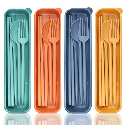 4 Sets Travel Utensils with Case, Cutlery Set Chopsticks Fork Spoon Knife with Case, Reusable Plastic Utensils Sets for Lunch Box Accessories,Portable Lunch Box Utensils Set for Daily Use