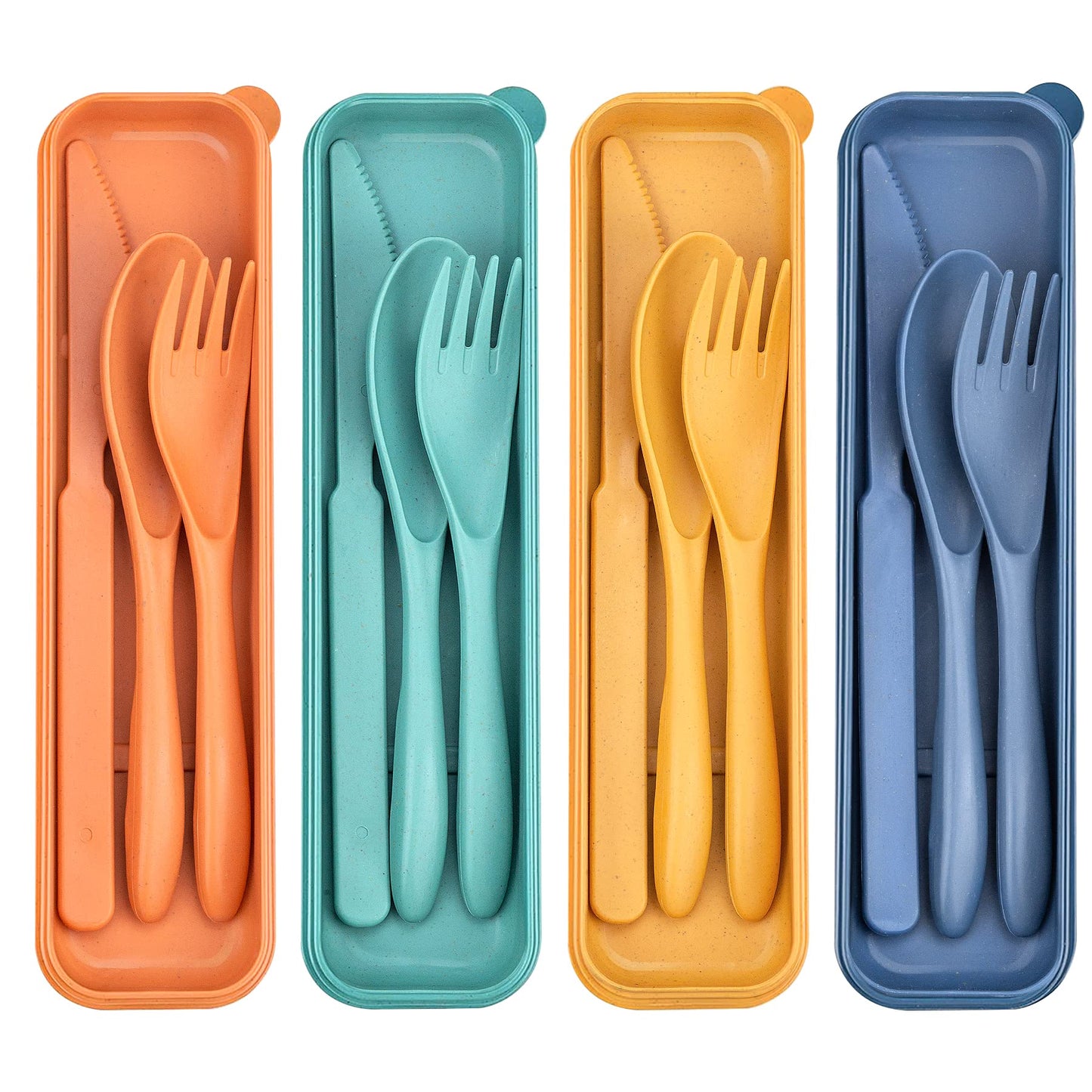 4 Sets Travel Utensils with Case, Cutlery Set Chopsticks Fork Spoon Knife with Case, Reusable Plastic Utensils Sets for Lunch Box Accessories,Portable Lunch Box Utensils Set for Daily Use