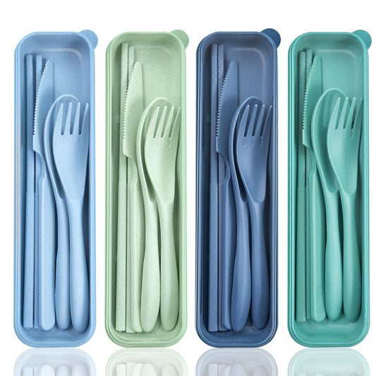 4 Sets Travel Utensils with Case, Cutlery Set Chopsticks Fork Spoon Knife with Case, Reusable Plastic Utensils Sets for Lunch Box Accessories,Portable Lunch Box Utensils Set for Daily Use