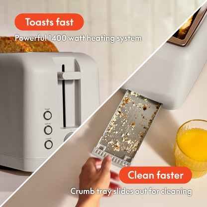 bella 2 Slice Slim Toaster, Fits-anywhere™ Kitchenware, 6 Setting Shade Control with Reheat & Cancel Buttons, Fits sourdough, 10” Long Slot, Anti Jam & Auto Shutoff, 900 Watt, Blossom